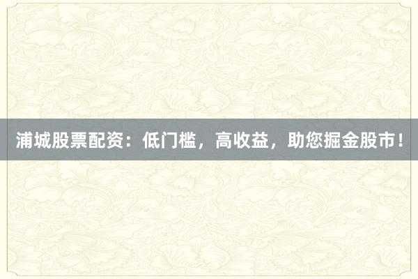 浦城股票配资：低门槛，高收益，助您掘金股市！