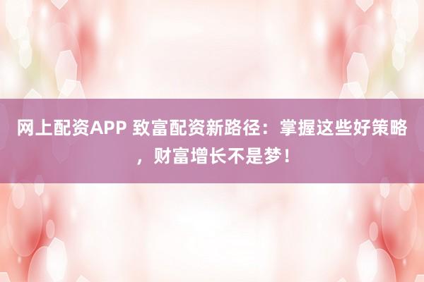 网上配资APP 致富配资新路径：掌握这些好策略，财富增长不是梦！