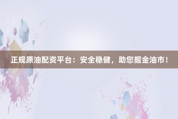 正规原油配资平台：安全稳健，助您掘金油市！