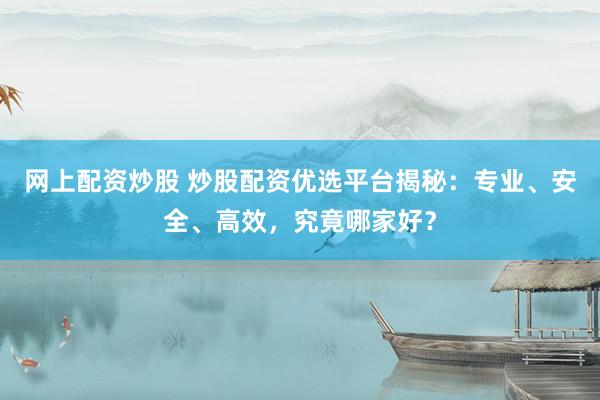网上配资炒股 炒股配资优选平台揭秘：专业、安全、高效，究竟哪家好？