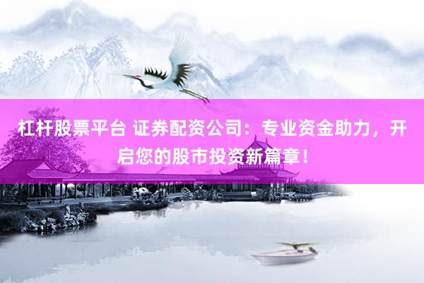 杠杆股票平台 证券配资公司：专业资金助力，开启您的股市投资新篇章！